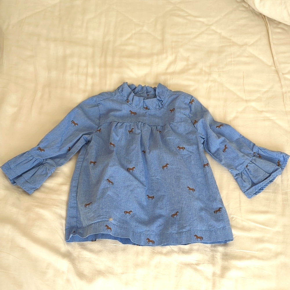 Janie and Jack Blue Blouse with Horse Print